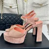 Sexy Kid Suede Platform Sandals Women Shoes Peep Toe Crystal Decorate Chunky Heels Party Wedding Shoes Bride