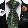 Neck Ties Green and Gold Paisley Mens Silk Tie Brooch Pin Handle Cufflinks Business Wedding Party Set Groom Accessories Gift C240412