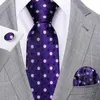 Nekbindingen Barry.Wang Jacquard stippellijn Silk Mens Tie Pocket Square Cufflinks Set Designer ketting Heren Wedding Business Party EventC240407
