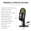 Microphones RVB USB Condenser Microphone Vocales professionnelles Streams Mic Recording Studio Micro pour PC Youtube Video Gaming Mikrofo / Microfon