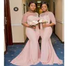2019 Afrika saten denizkızı uzun nedime elbiseler şeffaf uzun kollu dantel aplike süpürme treni düğün konuk hizmetçisi onur dresse6605148