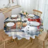 Table Cloth Christmas Snow Scene Cute Snowman Round Tablecloth Waterproof Cover For Xmas Home Family Gatherings Decorations