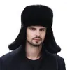 Bérets Hiver Hat Flap Men de vrai chapeaux Real Skin Protect Eart Assez chaud Affaire Russe Ushanka Généreuse Bomber en cuir