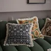 Pillow European Flowers Jacquard Cover With Tassels Soft Throw Case For Sofa Car Livingroom Decoration 45x45cm