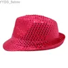 Chapéus largos Balde Bucket Sparkling Decoração de lantejoulas Fedora Hat Stage Dance Dança Desempenhação de Festas de Festas do Férias Mensagens Mens de Jazz Jazz Top YQ240407