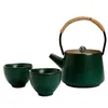 Ensemble de thé en céramique rétro chinois Set une théière et deux tasses Portable de poutre de style japonais