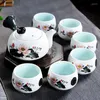 Teaware Sets 7Pcs/Lot Creative Tea Set Including 1 Teapot 6 Cups Snowflake Glaze Ceramic Pot Porcelain Office Kettle Gifts