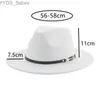 قبعات حافة واسعة دلو فيدورا قبعة نسائية حزام ثلاثي وولبي دافئ ملون من الجاز Derby YQ240407