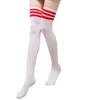 Chaussettes de femmes environ 60 cm Vin blanc noir rouge rayé de cuisse longue hauts bas en nylon respirant sur les filles du genou