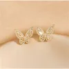 Luxe volledige diamant zirkoon holle vlinder ketting met vlinder oorbellen sieraden set driedimensionale vlinder kraag ketting oorbellen