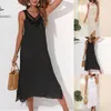 Robes décontractées 2024 Summer Femme's Holiday Beach Hand Patchwork Patchwork Tank Robe Couleur Couleur Souli Long Cobine