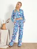 Dames tweedelige broek Dames Casual 2-delige set Modieuze lang mouwen gewikkelde kraag shirt en broek Set Casual Pyjama SetC240407