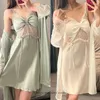 Accueil Vêtements Sexy Chemise Night Dress Lace Hollow Out Nightgown Nightyrobe SetWear Women Silk Satin Habdresar Spring Bathrobe