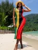Seksi yaz boho şerit örgü örgü kolsuz mi sahil elbise 2024 kadın tatil gündelik tığ işi bikini örtbaslar q1403