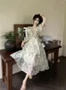 Party Dresses Deeptown Korean Style Long Cottagecore Dress Women Fairycore Floral Prom Gown Y2k Elegant Puff Sleeve Tunic Graduation