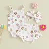 Kledingsets babymeisjes shorts set bloemenprint mouwloze romper met en haarband zomer 3 stuks outfit voor 0-18 maanden