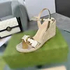 2024 Top-Qualität-Designer Damen Wedge Plattform Sandalen Espadrille Schuhe Real Leder-Knöchel Schnürmatelasse Espadrille Ladies High Heel 12 cm Größe 35-41 mit Box