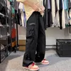 Pantalones para hombres hombres de carga dama vintage suelta con cintura elástica múltiples bolsillos suaves transpirables para diariamente
