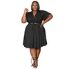 Werk jurken 2024 Zomer mode ruches mouw veter v-hals t-shirt rok twee delige se solide comfortabel casual plus size suit