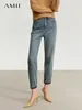 Jeans femminile amii minimalista per donne 2024 pantaloni casual invernali più pile spesse pantaloni a piede stretto di denim spesso 12324105