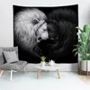 Tapestries 3D Cartoon Lion Tapestry Wandhangen Polyester Dun dier gedrukt Woonkamer Slaapkamer Achtergrond Deken Decor Decor