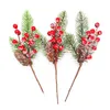 Decorative Flowers 2Pcs Plastic Artificial Berry Pine Needles Bouquet Christmas Decor Xmas Tree DIY Crafts Ornaments For Home Weddings Gifts