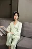 Roupas de casa Sleepwear Lace Pijama de decote em V Set Lounge Wear lã de lã 2 peças de camisa longa camisa sexy lingerie íntima rayon