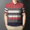 Summer Fashion Mens Polo Shirt Striped Print T Buttons Short Sleeve Vintage Clothing Oversized Streetwear Casual Golf Top 240403