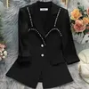 Terno feminino Menino Blazer Jaqueta 2024 Primavera Summer Moda de moda preto Belas plissadas Slim Casual Office Blazers feminino Outwear Tops Ladies