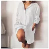 Autumn Cotton Linen Womens Shirt Dress Long Sleeve Solid White Casual Dresses Female Summer Women Plus Size Blouse 240407