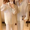 Women's Sleepwear Sleep Sleeve Set Dot Simple Pajama Korean Long Home Round Women Tops Couple Elegant Winter Cotton Color Kawaii Autumn