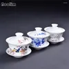 Tazze di piattini in ceramica dipinta a mano Gaiwan Creative Office Tea Bowl cinese Ciotola cinese con gli accessori per le cariche di copertura Drinkware per la casa