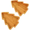 Plates 2 Pcs Cutlery Tray Christmas Tree Snack Appetizer Plate Dinner Bamboo Candy Shaped Creative Dish Dessert Child