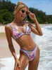 Women's Swimwear Peachtan Triangle Bikini Set 2023 Printed Womens Swimsuit Push Up High Cut Swimsuit Womens Low Waist Micro Bikini Swimsuit J240403