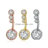 Navel Bell Button Rings Diamond Dangle Belly Bars Ring Crystal Flower Shape Body Jewelry Piercing Drop Delivery Dhhmn