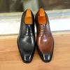 Dress Shoes Imitation Wood Grain Fashion Distressed Square Toe Leather 2024 Cross-border Men's