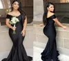 2022 Black Mermaid Long Bridesmaid Dresses Plus Size Off The Shoulder Ruched Floor Length Garden Maid of Honor Wedding Party Guest3209531