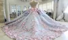 Charmante farbenfrohe Brautkleider Ballkleid 3Dfloral Applikationen Blume Vintage Bling Backless Long Court Zug Prinzessin Bridal Gow2977505