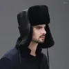 Bérets Hiver Hat Flap Men de vrai chapeaux Real Skin Protect Eart Assez chaud Affaire Russe Ushanka Généreuse Bomber en cuir