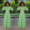 Two piece jumpsuit with single breasted wide color pile up sleeves and loose pure jumpsuit