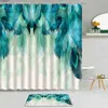 Duschgardiner 2st Modern enkelhet Feather Curtain Art Design Modellering av tyg Non-Slip Bath Mat Badrumsdekoration Set