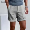 Shorts masculinos homens retro boêmio linho de algodão shorts 2024 shorts de praia casual europeus crossover calças puras cáqui cáqui calças quentes j240407