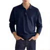 Mens lange mouw polo shirt vaste kleur revers knop kantoor zakelijke pullover mode sport sport t-shirt s-3xl 240327