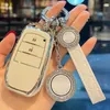 Keychains Lanyards Toyota Prado Land Cruiser Highlander Crown Harrier Rav4 C-HR Camry Allion Corolla Prius Leather Ring Car Keycase Cover Q240403