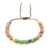 Bracelets 5Pcs Handmade Boho Style 18k Gold Ball Beads Rainbow Adjustable String Bracelet 6mm Color Polymer Clay Women Bracelets