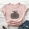 Women's T Shirts Mandala Pumpkin T-shirt Aesthetic Autumn Short Sleeve Thanksgiving Tshirt Fashion Women Graphic Halloween Yellow Top Tee