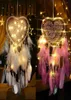 Fancy Dream Catcher With LED String Novelty Items Hollow Hoop Heart Shape Pendant Feathers Handmade Night Light Wall Hanging Home 6351297