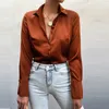 Long Sleeve Blouse Tops Women Shirt Green Button Up Lapel Loose Satin Camisas Elegant Spring Summer Office Ladies Shirts Top 240326