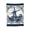 Filtar holländska blå Delft vintage väderkvarn tryck mjuk varm flanell kast filt sängkläder för sängen vardagsrum picknick resa hem