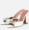 Beroemde zomervrouwen Amina Muaddi Sandals schoenen Rosie Martini hakken kristal-verrijkte bogen open teen muilezels dame elegant wandelen EU35-43